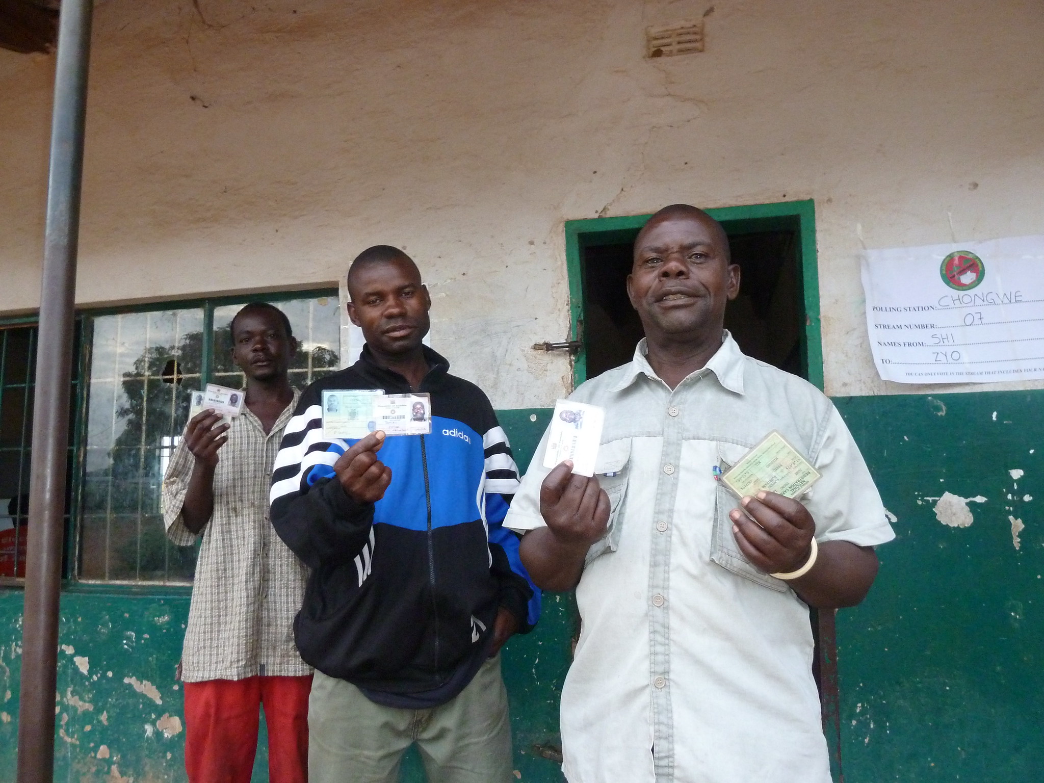 Zambian citizens show their voting cards during the country's 2011 elections