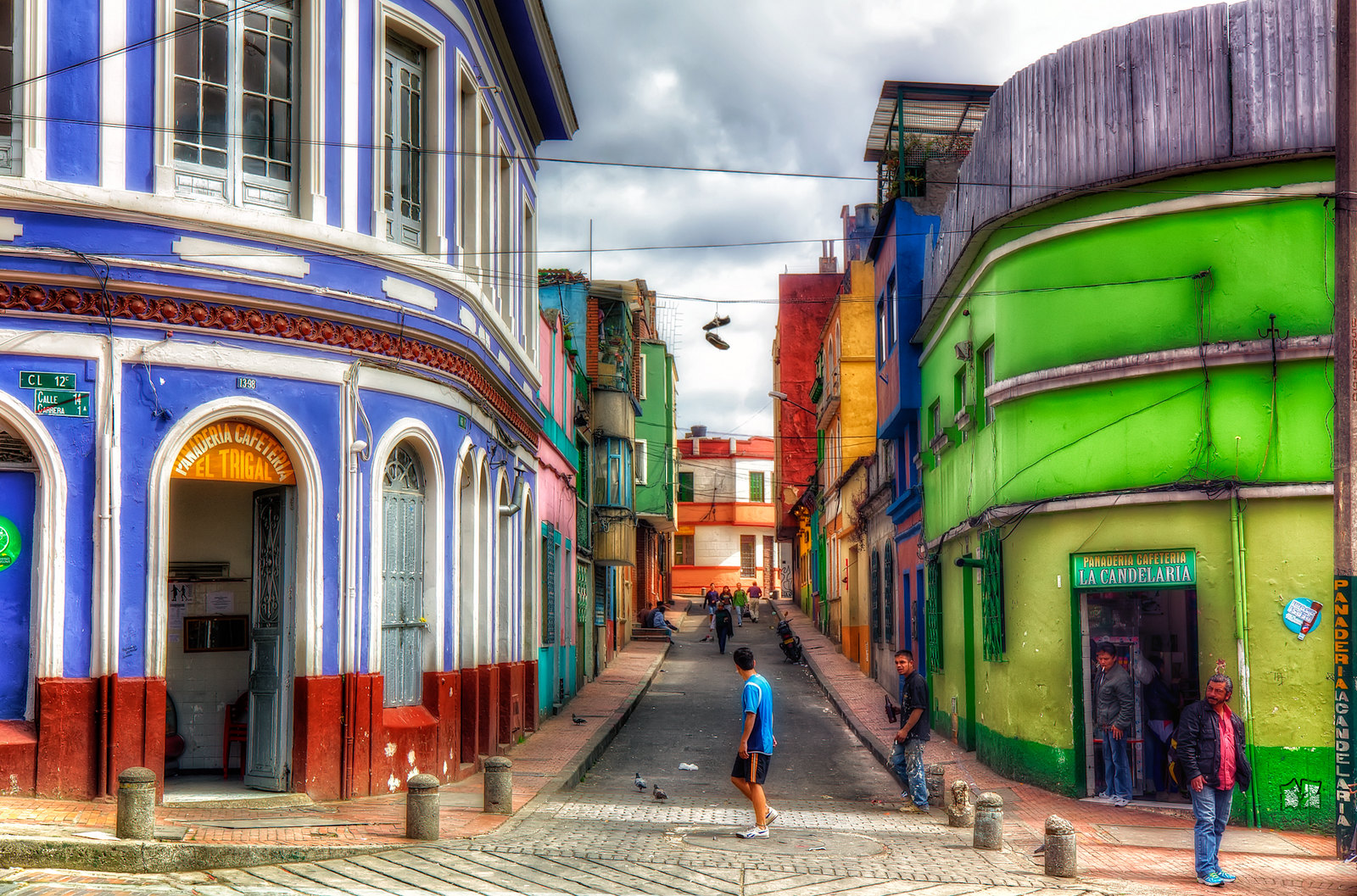 A colorful street in La Candelaria, the old part of Bogota, Colombia