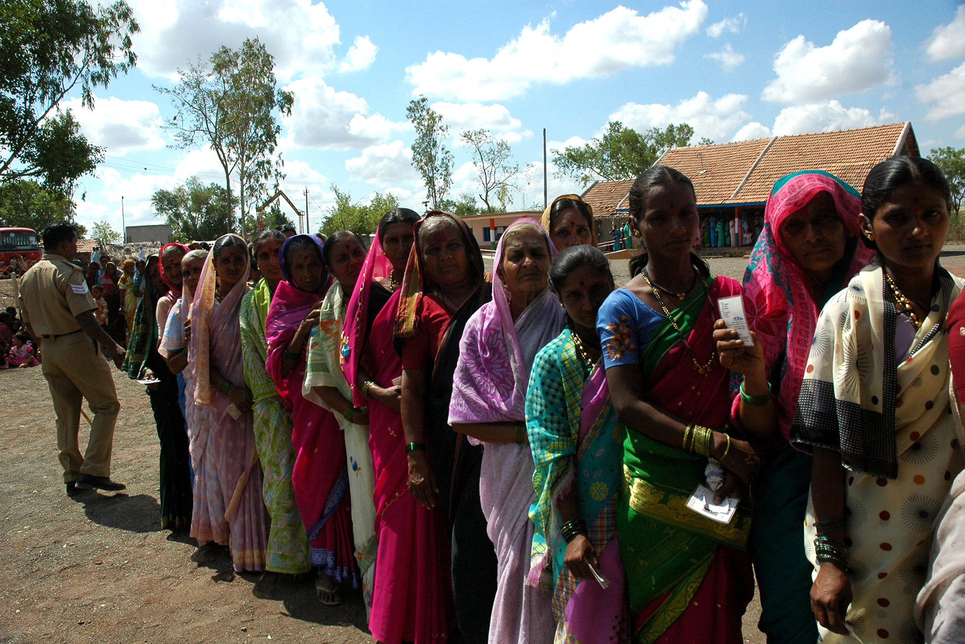 A long queue of women voters waiting to cast their vote at a polling booth of the village Sambhrgi, district Belgam at Karnataka during the Elections of the Legislative Assembly of Karnataka-2008 on May 22, 2008.
