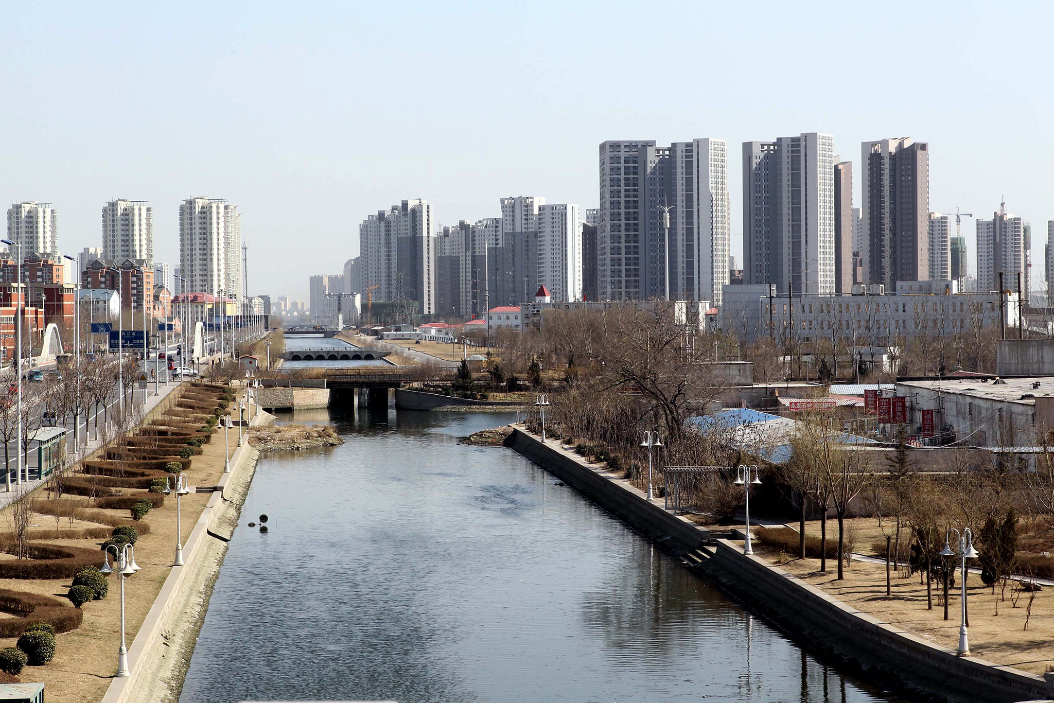Hai River and high-rise buildings around, Tianjin, China